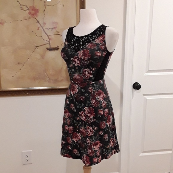Xhilaration Floral Lace Rose Print Fit and Flare Dress - Picture 3 of 6